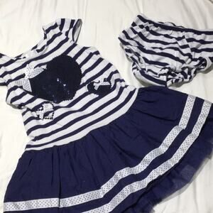 Navy white drop waist ruffled dress worn once 24m